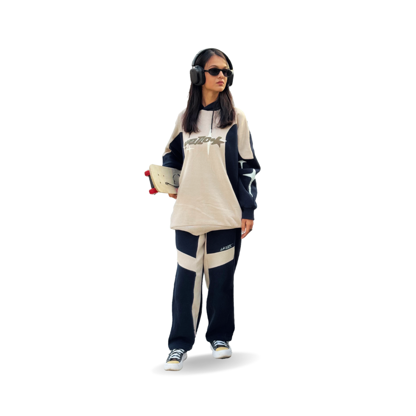 Baggy Navy Blue &  Beige Sweatsuit